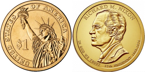 1 доллар 2016 D США UNC — Президент США — Ричард Никсон (1969–1974) №37