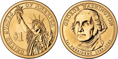 1 доллар 2007 D США —UNC — Президент США — Джордж Вашингтон (1789-1797) №1