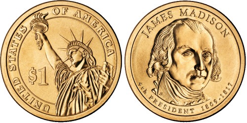 1 доллар 2007 D США UNC — Президент США — Джеймс Мэдисон (1809-1817) №4