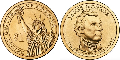 1 доллар 2008 D США UNC — Президент США — Джеймс Монро (1817-1825) №5