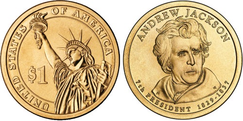 1 доллар 2008 D США aUNC — Президент США — Эндрю Джексон (1829-1837) №7