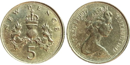 5 новых пенсов 1977 Великобритания