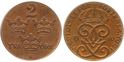 2 эре 1950 Швеция — бронза