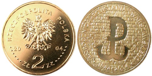 2 злотых 2004 Польша — 60 лет Варшавскому восстанию