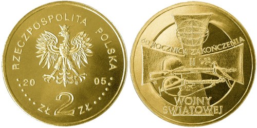 2 злотых 2005 Польша — 60 лет окончанию Второй мировой войны