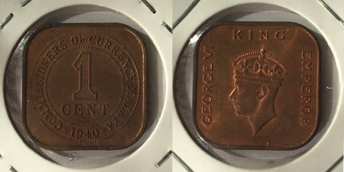 1 центов 1940 Британская Малайя