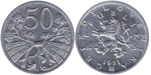 50 геллеров 1951 Чехословакии