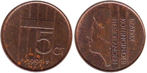 5 центов 1991 Нидерланды