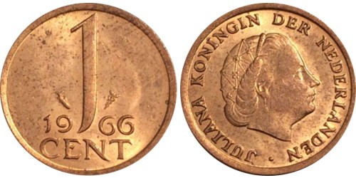 1 цент 1966 Нидерланды — большие цифры
