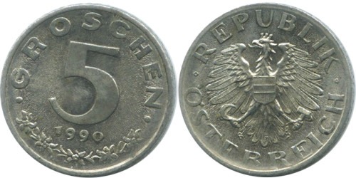 5 грошей 1990 Австрия