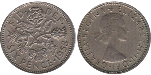 6 пенсов 1958 Великобритания
