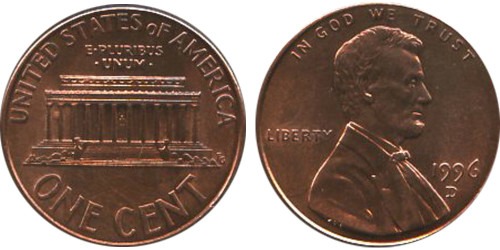 1 цент 1996 D США