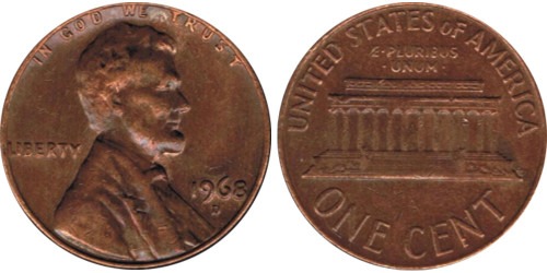 1 цент 1968 D США