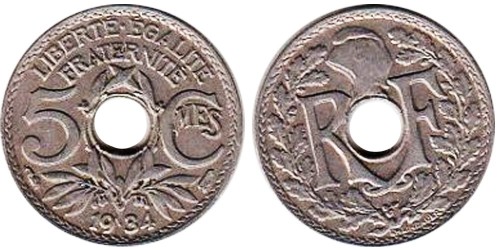 5 сантимов 1934 Франция