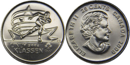 25 центов 2009 Канада — Синди Классен — шестикратный призёр Олимпийских игр