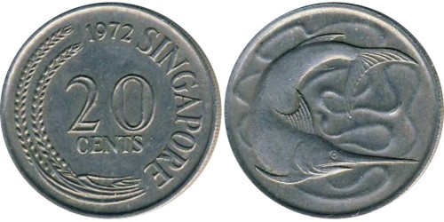 20 центов 1972 Сингапур — Рыба-меч (меченос)