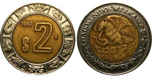 2 песо 2002 Мексика