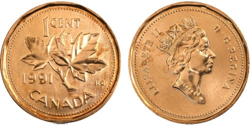 1 цент 1991 Канада