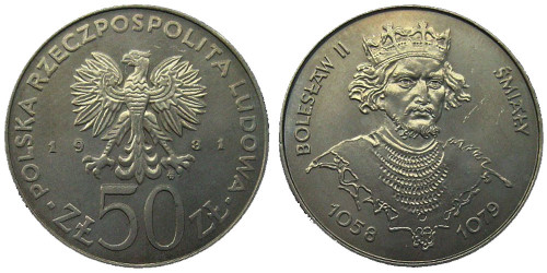50 злотых 1981 Польша — Польские правители — Князь Болеслав II Смелый