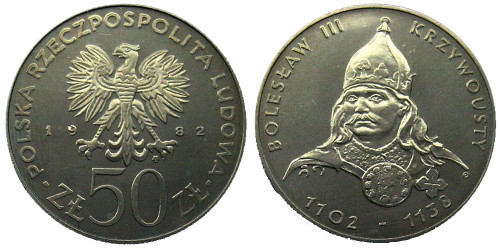 50 злотых 1982 Польша — Польские правители — Князь Болеслав III Кривоустый