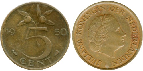 5 центов 1950 Нидерланды
