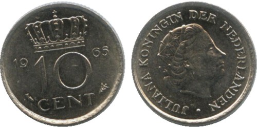 10 центов 1965 Нидерланды