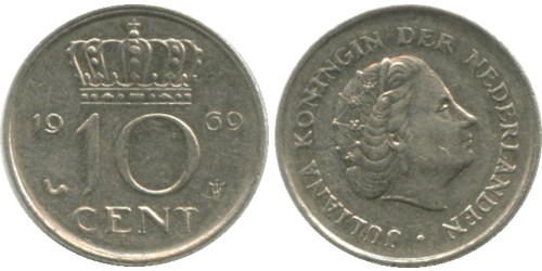 10 центов 1969 Нидерланды — Петух