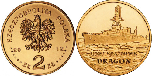 2 злотых 2012 Польша — Польские суда — Легкий крейсер «Дракон»