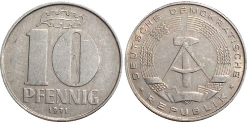 10 пфеннигов 1971 «A» ГДР