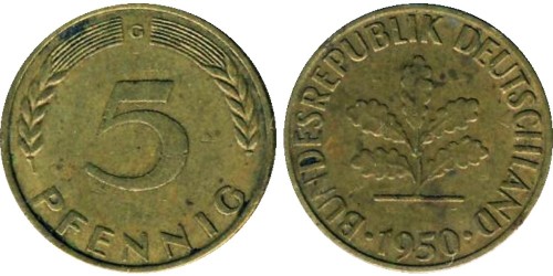 5 пфеннигов 1950 «G» ФРГ
