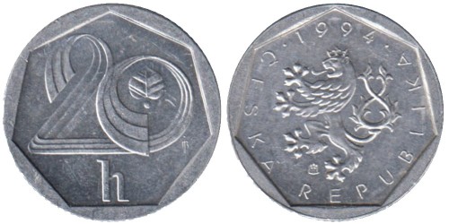 20 геллеров 1994 Чехия — монетный двор Гамбург