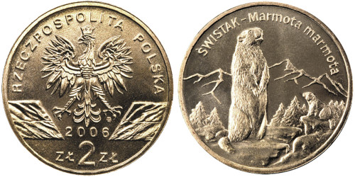 2 злотых 2006 Польша — Всемирная природа — Сурок