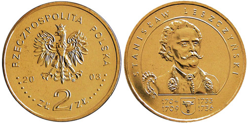 2 злотых 2003 Польша — Польские Короли — Станислав I Лещинский (1704-1709; 1733-1736)
