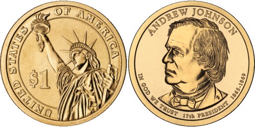 1 доллар 2011 P США UNC — Президент США — Эндрю Джонсон (1865 — 1869) №17