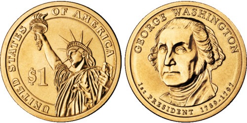 1 доллар 2007 P США UNC — Президент США — Джордж Вашингтон (1789-1797) №1
