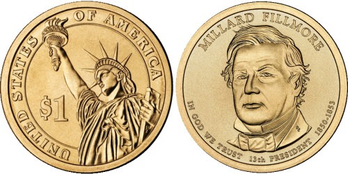 1 доллар 2010 Р США UNC — Президент США — Миллард Филлмор (1850-1853) №13