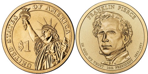 1 доллар 2010 Р США UNC — Президент США — Франклин Пирс (1853-1857) №14