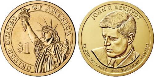 1 доллар 2015 Р США UNC — Президент США — Джон Кеннеди (1961–1963) №35
