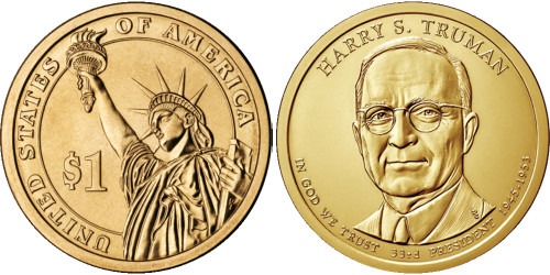 1 доллар 2015 P США UNC — Президент США — Гарри Трумен (1945–1953) №33