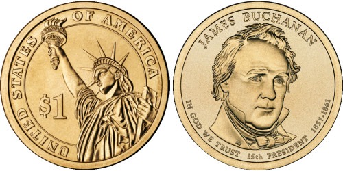 1 доллар 2010 D США UNC — Президент США — Джеймс Бьюкенен (1857-1861) №15