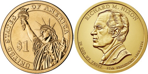 1 доллар 2016 Р США UNC — Президент США — Ричард Никсон (1969–1974) №37