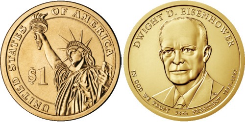 1 доллар 2015 D США UNC — Президент США — Дуайт Эйзенхауэр (1953–1961) №34