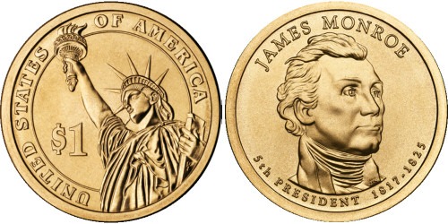 1 доллар 2008 P США UNC — Президент США — Джеймс Монро (1817-1825) №5
