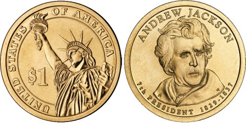 1 доллар 2008 Р США UNC — Президент США — Эндрю Джексон (1829-1837) №7