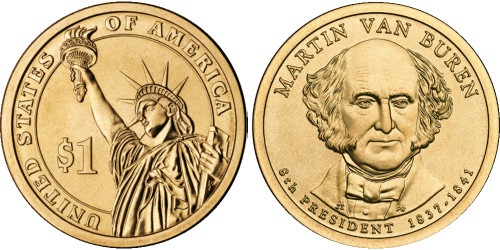 1 доллар 2008 D США UNC — Президент США — Мартин Ван Бюрен (1837-1841) №8