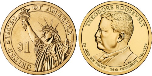 1 доллар 2013 D США UNC — Президент США — Теодор Рузвельт  (1901 — 1909) №26