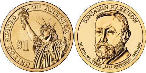 1 доллар 2012 D США UNC — Президент США — Бенджамин Гаррисон (1889 — 1893) №23
