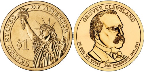 1 доллар 2012 D США UNC — Президент США — Гровер Кливленд (1893 — 1897) №24