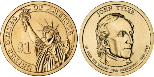 1 доллар 2009 D США UNC — Президент США — Джон Тайлер (1841 — 1845) №10