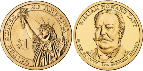 1 доллар 2013 P США UNC — Президент США — Уильям Тафт (1909 — 1913) №27
